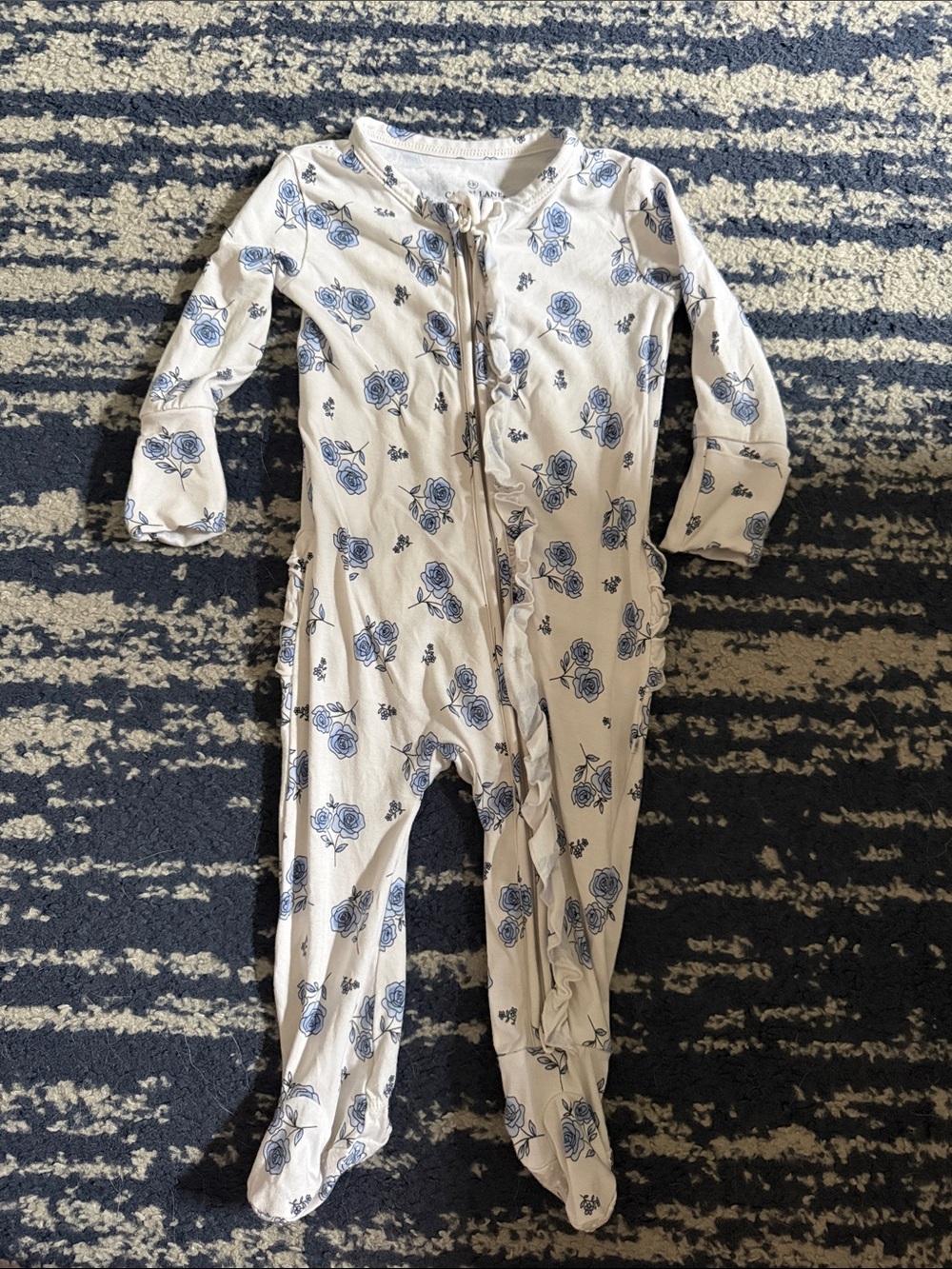 Caden Lane Blue Rose Print Footed One-Piece on Cream
